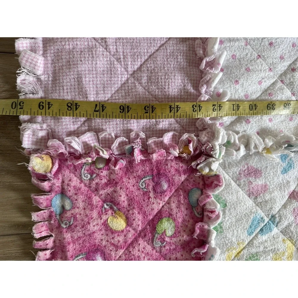 Handmade Baby Rag Quilt Blanket Pink Flannel Patchwork Lovey 35x50